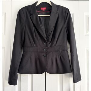 NWT Elle Blazer Womens Size 6 Black Pinstripe Peplum Tailored Three Button